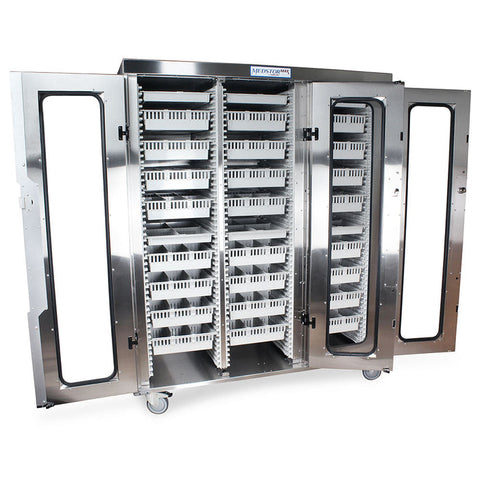 Harloff Stainless Steel Triple Column Mobile Cabinet with (3) Locking Doors with Tempered Glass Window Insert, Secured