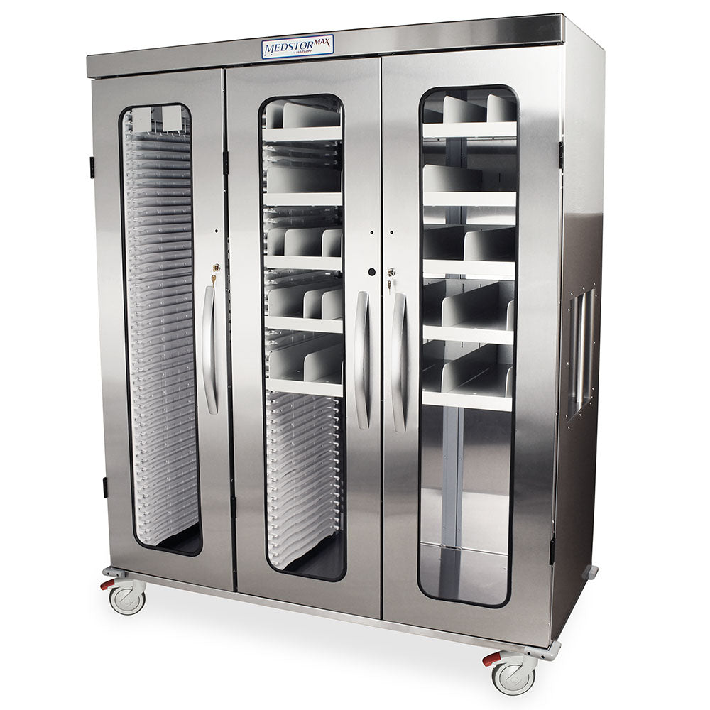 Triple Column Stainless Steel Medical Storage Cabinet with Double Wide Open Right Column, Glass Doors, Key Lock, MSSM83-L0GK Main image