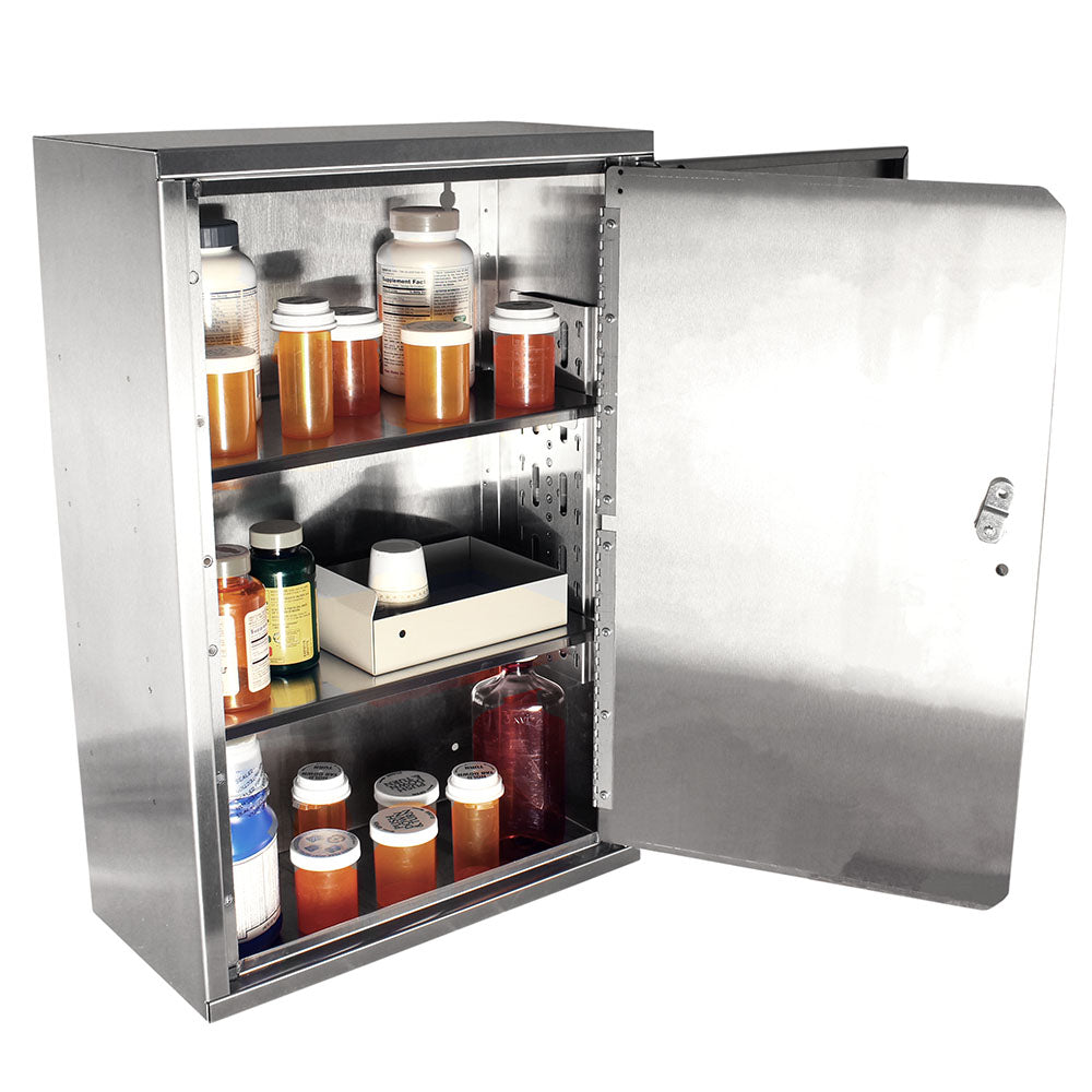 Stainless-Steel Narc Cabinet, 1 Door, 2 Locks, UID Inserts, Replaces 2730-UID-INDR