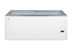 Flat top commercial ice cream freezer with sliding glass lid, digital thermostat, novelty baskets, and 16.6 cu.ft. capac