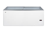 Flat top commercial ice cream freezer with sliding glass lid, digital thermostat, novelty baskets, and 16.6 cu.ft. capac
