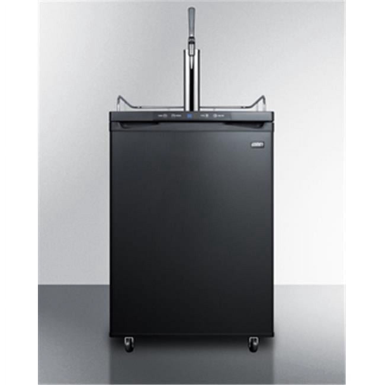 Nitro-infused coffee dispenser in black, with a complete stainless steel stout style tap kit and nitrogen tank included