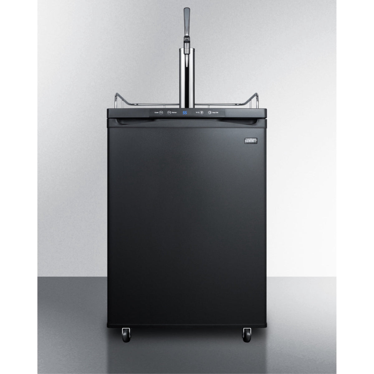 Accucold Dual tap nitro-infused coffee dispenser in black, with a complete stainless steel stout style tap kit and