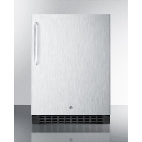Accucold Outdoor all-refrigerator for built-in use, with lock, digital thermostat, and stainless steel wrapped exterior