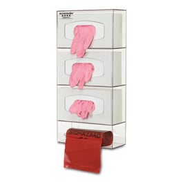 Bowman Dispensers Bowman PETG Triple Glove Box Dispenser with Single Bag Holder • 10.1"W x 3.95"D x 20.4"H