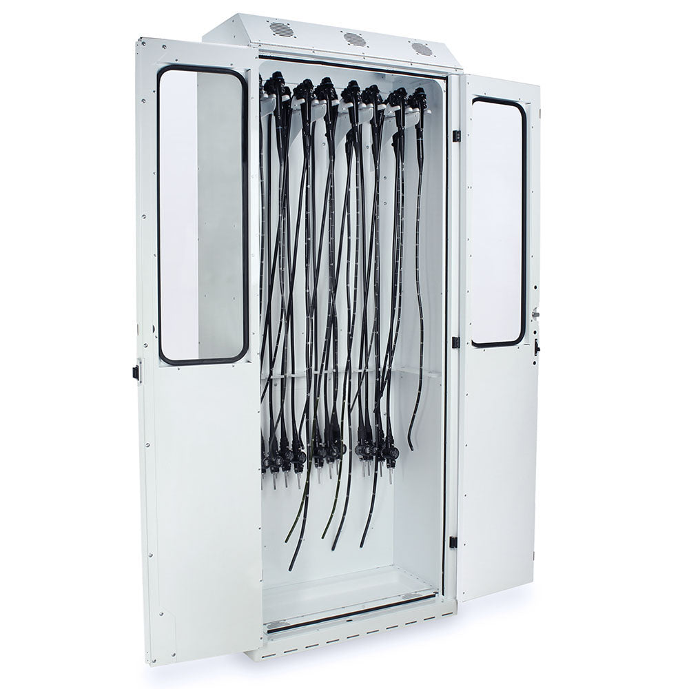 SureDry Painted Low Carbon Steel 36" Wide Scope Drying Cabinet, Capacity of 16 Scopes, Tempered Glass Double Doors, Bas