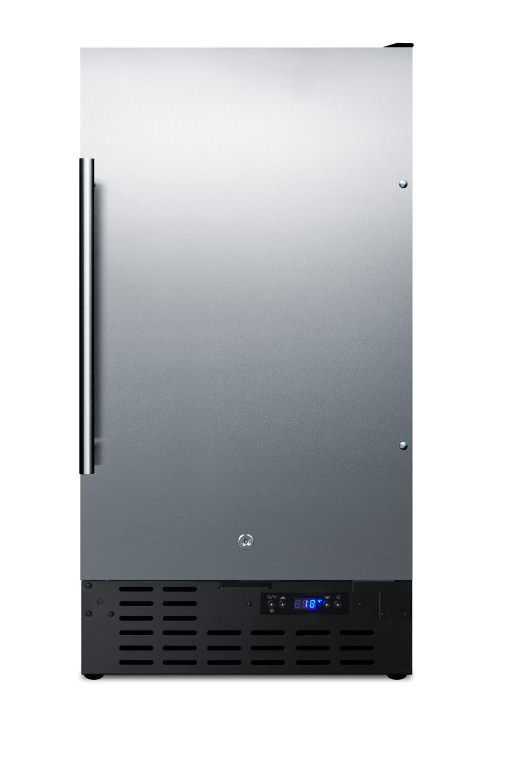18" wide frost-free freezer built-in or freestanding use, with stainless steel exterior, lock, and digital thermostat