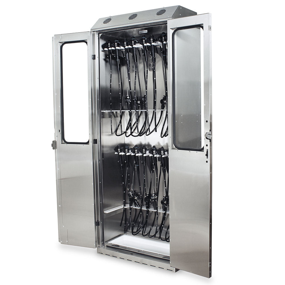 SureDry 3/4 Height Stainless Steel 30" Wide Scope Drying Cabinet, Capacity of 5 Ureteroscopes, Tempered Glass, Double Do
