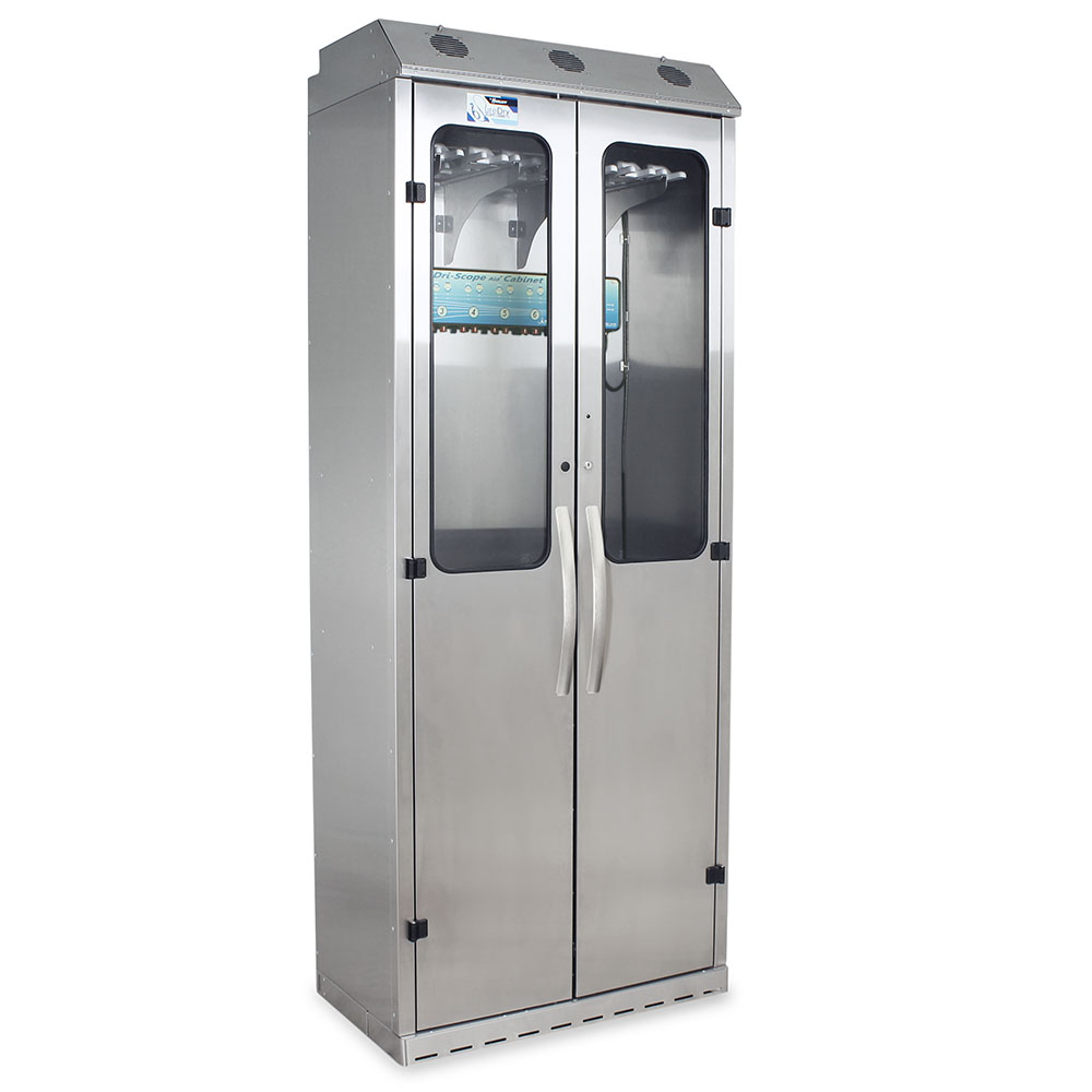 SureDry Stainless Steel Wall Mounted Scope Cabinet, for ENT scopes and similar, Tempered Glass Double Doors, Key Locking