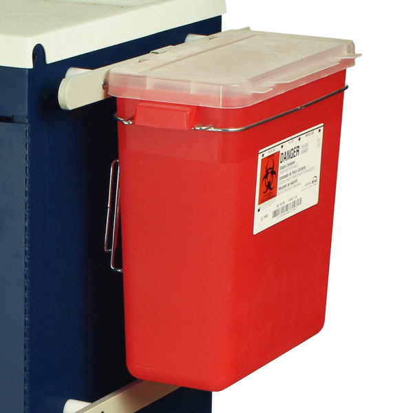 Harloff Sharps Container, 3 Gallon with Mounting Bracket and Rail Clip for rail mounting for all M-Series carts