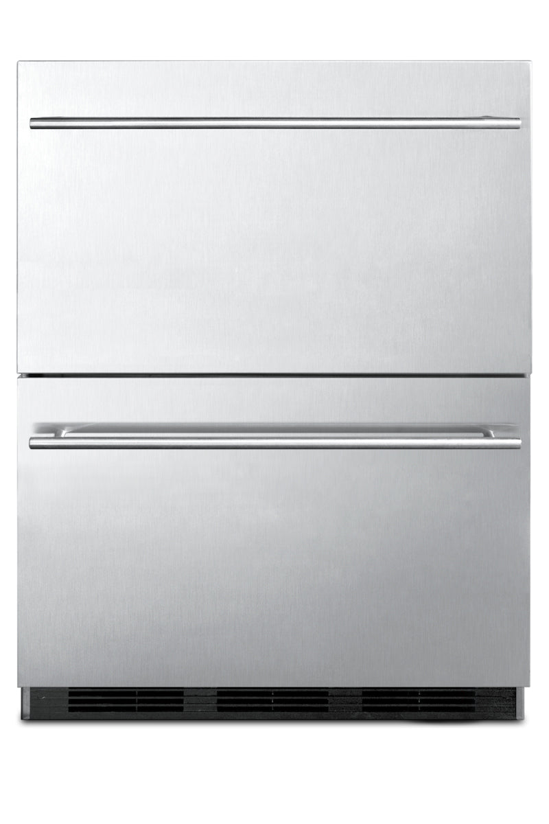 Commercially approved ADA compliant two-drawer refrigerator in stainless steel for built-in use