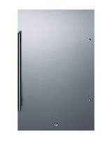 Outdoor shallow depth ADA compliant (32.5" H) all-refrigerator in a 19" W x 17.25" D footprint, with stainless steel doo