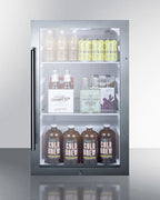 Accucold 19" wide shallow depth ADA compliant indoor/outdoor beverage center with glass door and white interior, ADA