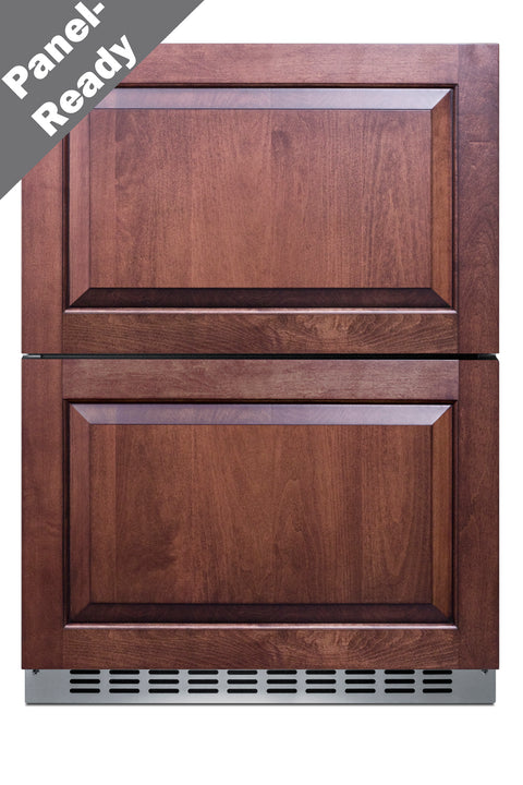 24" wide built-in undercounter 2-drawer panel-ready refrigerator-freezer in stainless steel