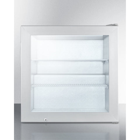 Accucold Countertop commercial freezer with self-closing door and stainless steel wrapped cabinet