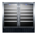 36" wide 68 bottle built-in undercounter dual zone wine cellar with two seamless stainless steel trimmed glass doors, di