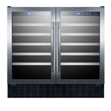 36" wide 68 bottle built-in undercounter dual zone wine cellar with two seamless stainless steel trimmed glass doors, di