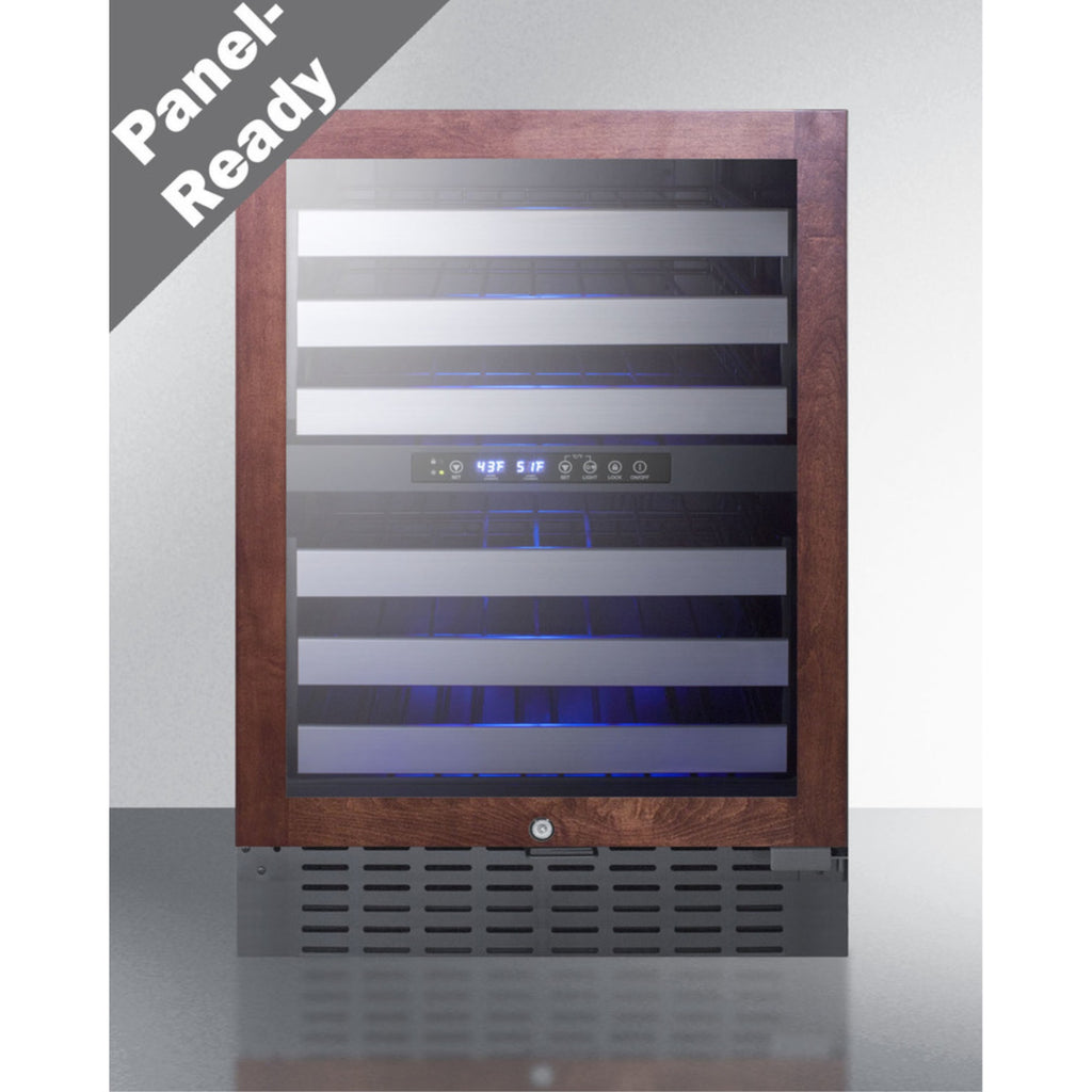 Accucold Dual zone built-in wine cellar with panel-ready glass door, full extension shelves, digital thermostat, and
