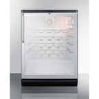 Accucold Commercially approved counter height wine cellar with glass door, black cabinet, lock and full length towel