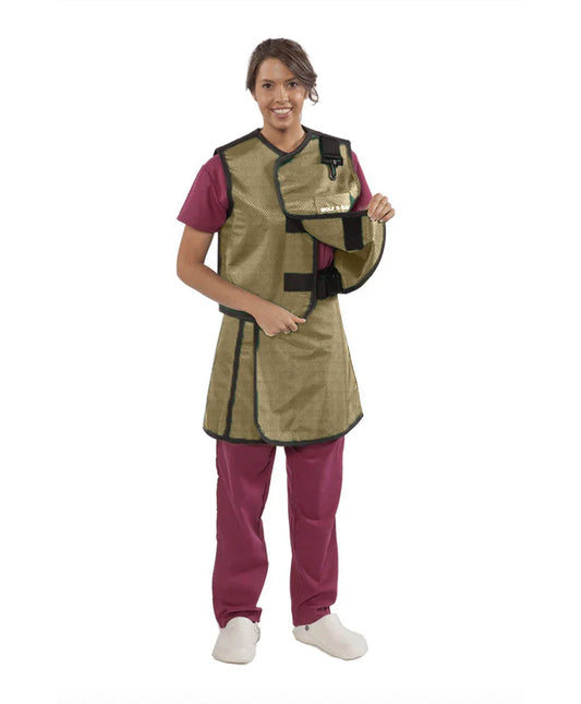 WOMEN'S APRON AND VEST : .5 mm Regular Lead VEST: 22X21 APRON: 19.5X35-40 Shimmering Tan - Medium