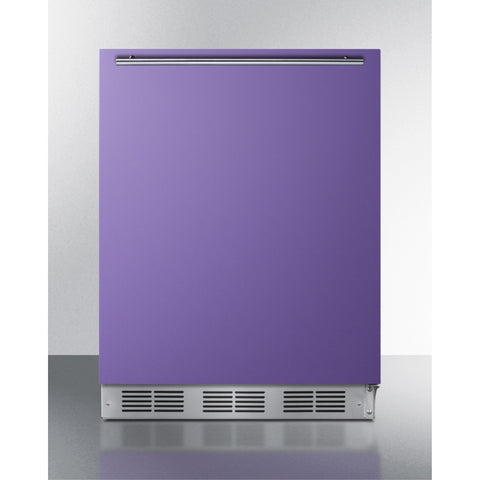 Accucold Undercounter 24" all-refrigerator for residential use with lavender purple door, stainless steel handle, and