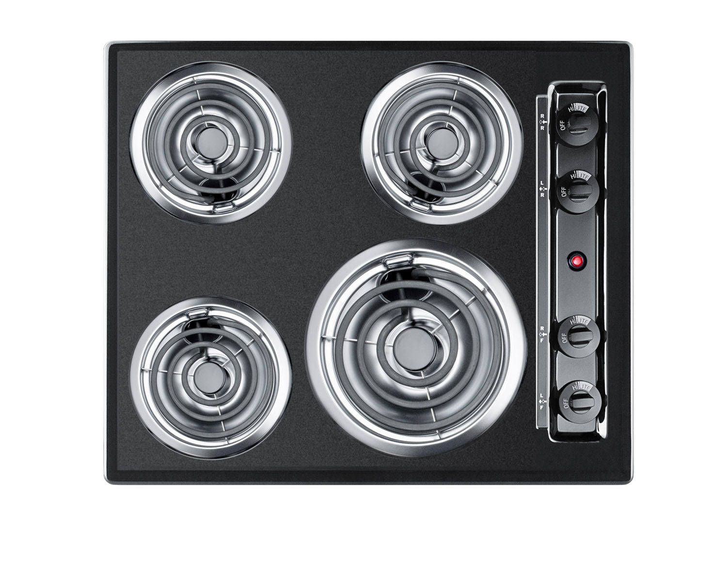 24" wide 220V electric coil cooktop in black porcelain finish