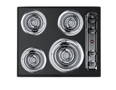 24" wide 220V electric coil cooktop in black porcelain finish