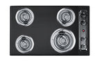 30" wide 220V electric coil cooktop in black porcelain finish