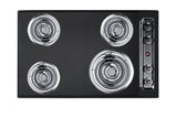 30" wide 220V electric coil cooktop in black porcelain finish