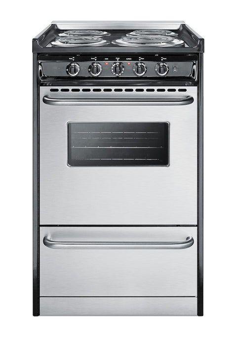 20" wide slide-in style electric coil range in stainless steel