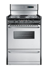 24" wide deluxe electric coil range in stainless steel with high backguard