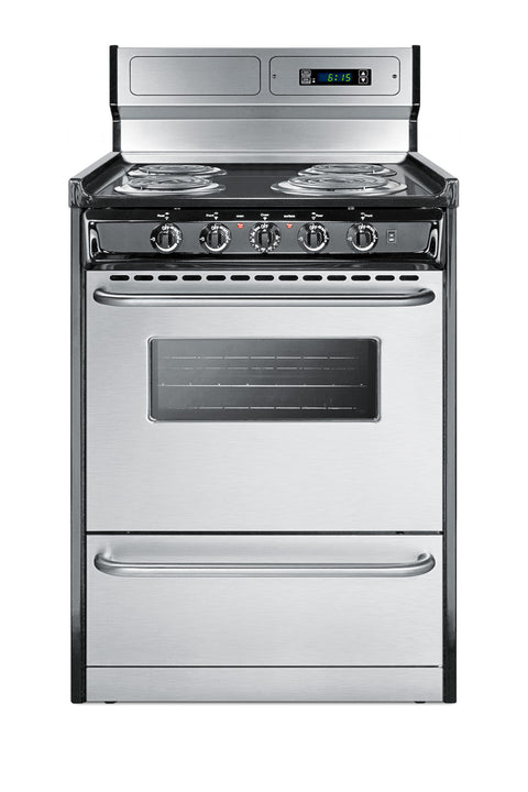 24" wide deluxe electric coil range in stainless steel with high backguard