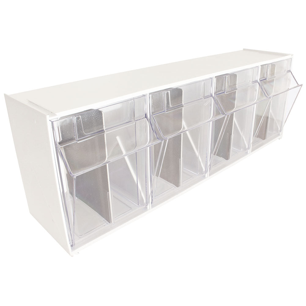 Tilt Bin, 4 Compartments, Direct Mount, Includes Mounting Hardware, Custom Drilling to Specified Location. (was model 68