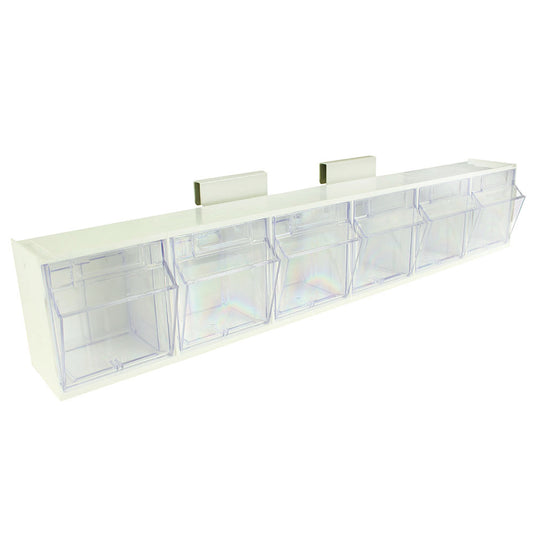 Six Compartment Medical Tilt Bin, Rail Clip Mount, TILTBIN6RC