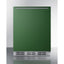 ADA height 24" refrigerator-freezer for residential use with emerald green door, stainless steel handle, and black cabin