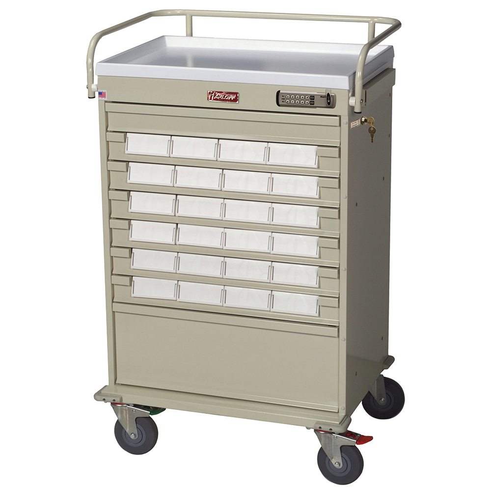 Harloff Value Med-Bin Cart with Basic Electronic Pushbutton Lock with Key Lock Override. Factory Set User and