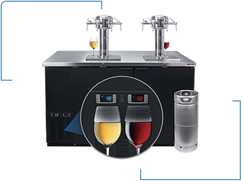 Accucold Factory-installed dual front tap system to dispense wine