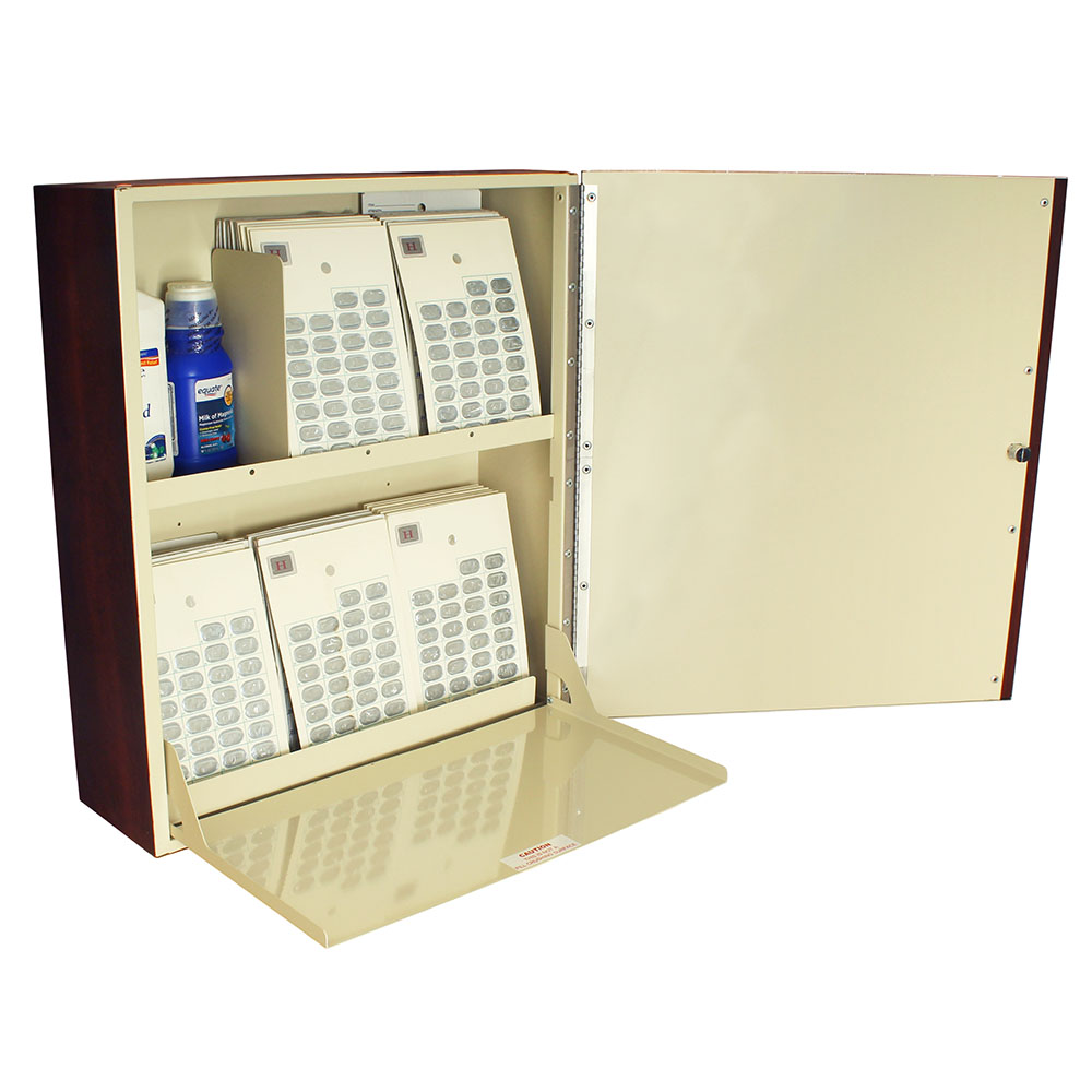 Wood Vinyl Front In Room Medication Cabinet. Cherry Mahogany Door Front, Single Door, Single Basic Electronic Lock - Fa