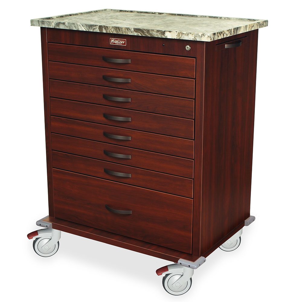 Wood Vinyl Coated Aluminum Unit-Dose Box Medication Cart, Capacity of 294 Boxes. E-Lock. Cherry Mahogany Cabinet Finish