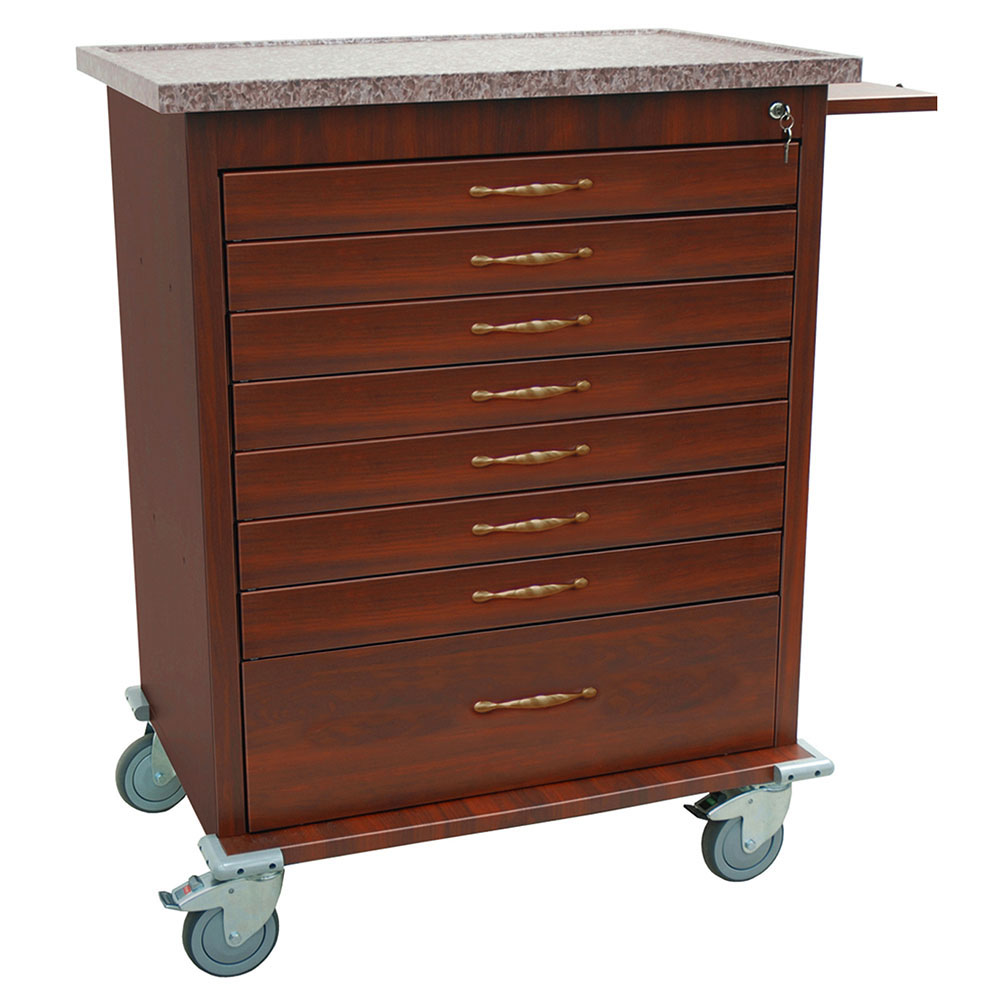 Harloff Wood Vinyl Coated Aluminum Unit-Dose Box Medication Cart, Capacity of 294 Boxes. E-Lock. Cherry Mahogany