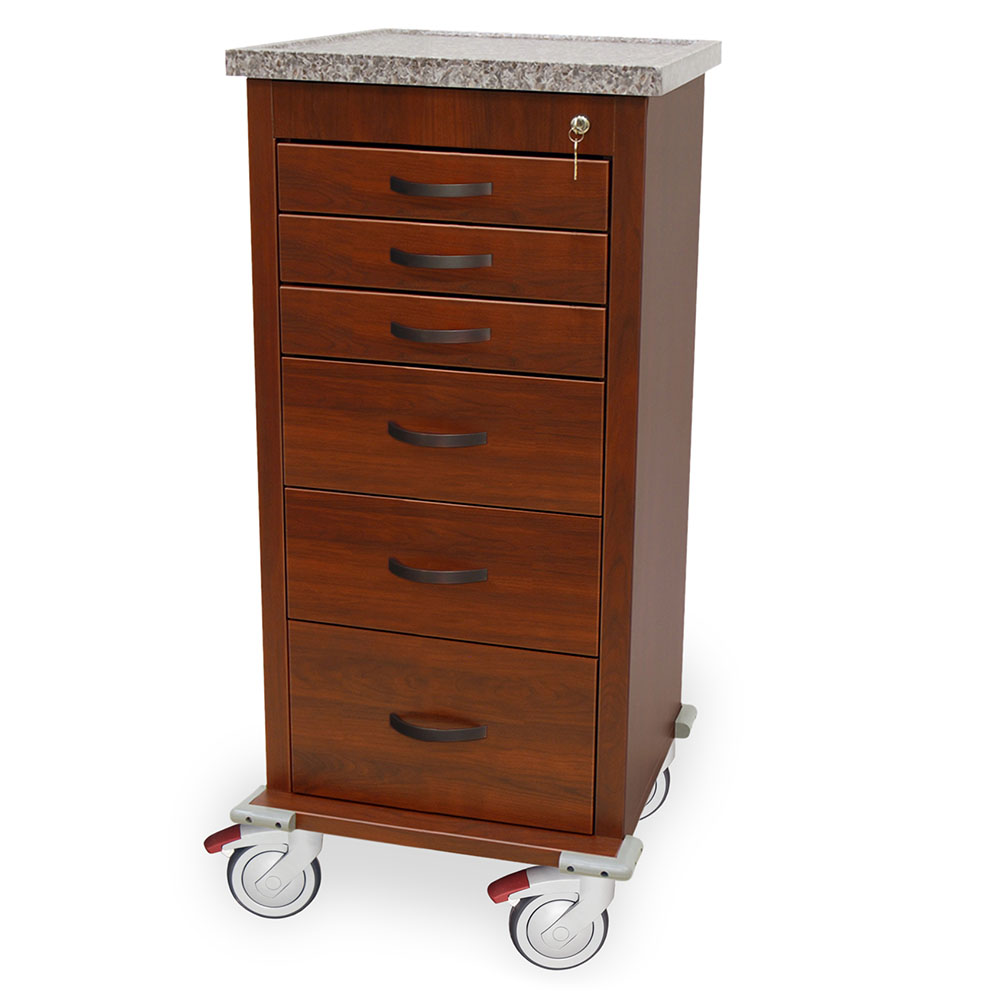 Tall Wood Vinyl Aluminum Anesthesia Cart, Mini Width, Six Drawer, Key Lock, WV3256K-CM Main image