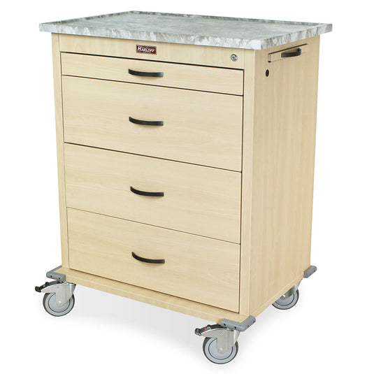 Wood Vinyl 540 Capacity Punch Card Medication Cart, Four Drawer, Key Lock, WV540PC-AN