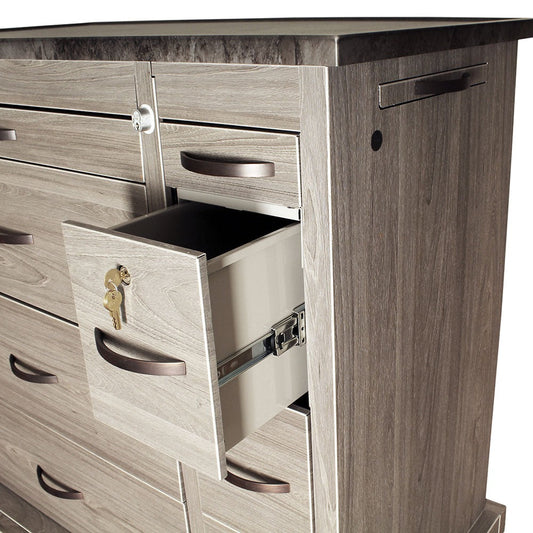 Wood Vinyl Punch Card Medication Cart, Eight Drawer, Dual Column, Key Lock, Driftwood Gray