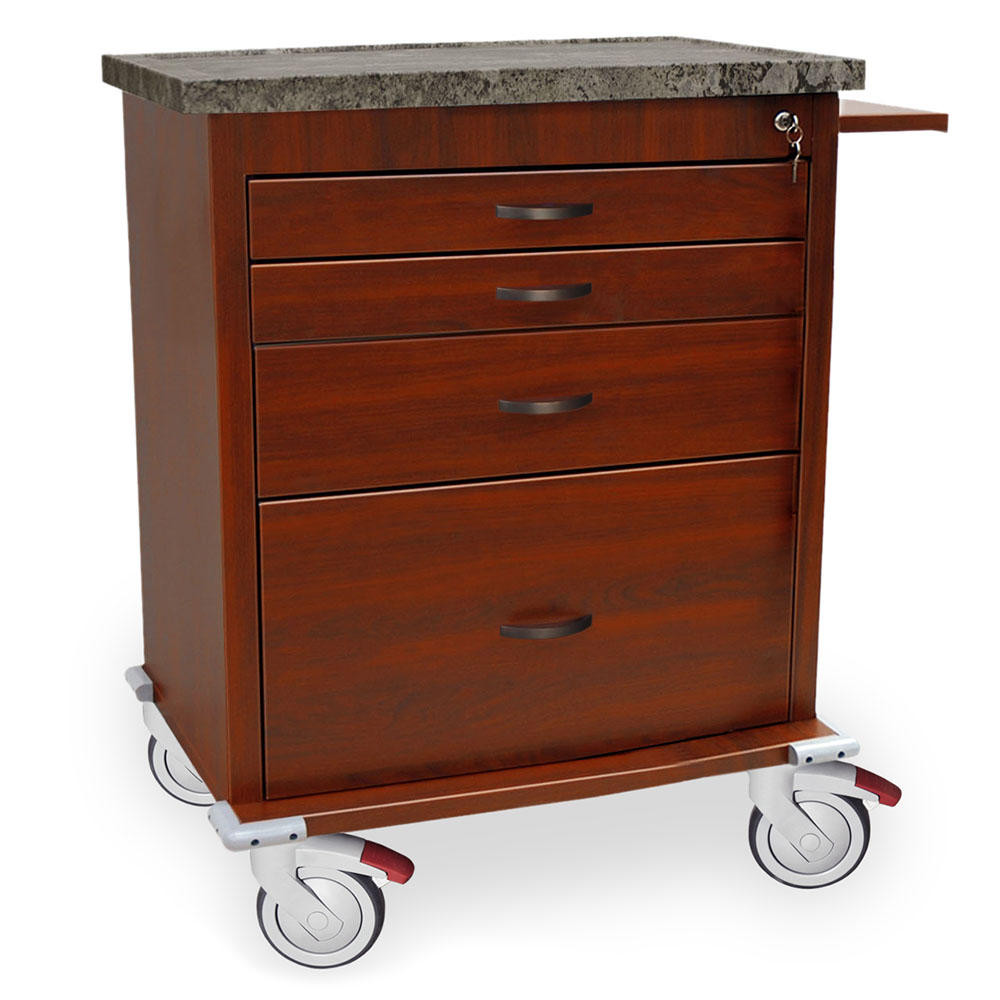 Short Wood Vinyl Aluminum Treatment Cart, Four Drawer, Key Lock, WV6350-CM
