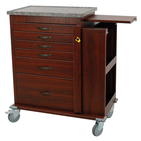 Harloff Wood Vinyl Coated Aluminum Emergency Cart with Side Cabinet, Breakaway Lock Bar, 4-3", 1-6", and 1-12" Drawers.