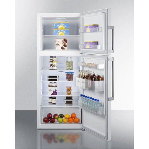Accucold ENERGY STAR certified counter depth refrigerator-freezer with stainless steel doors, platinum cabinet, and