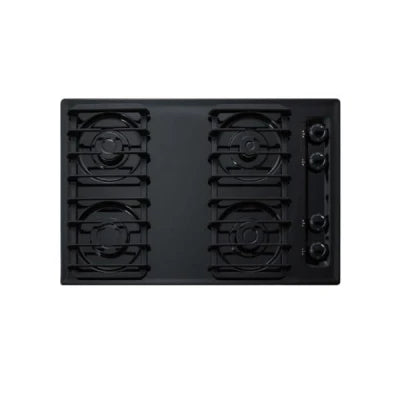 Accucold 30" Wide Open Burner Gas Cooktop in Black with Battery Start Ignition