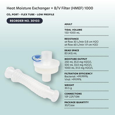 Heat Moisture Exchanger - BV Filter (HMEF) 1000, CO2 Port, F