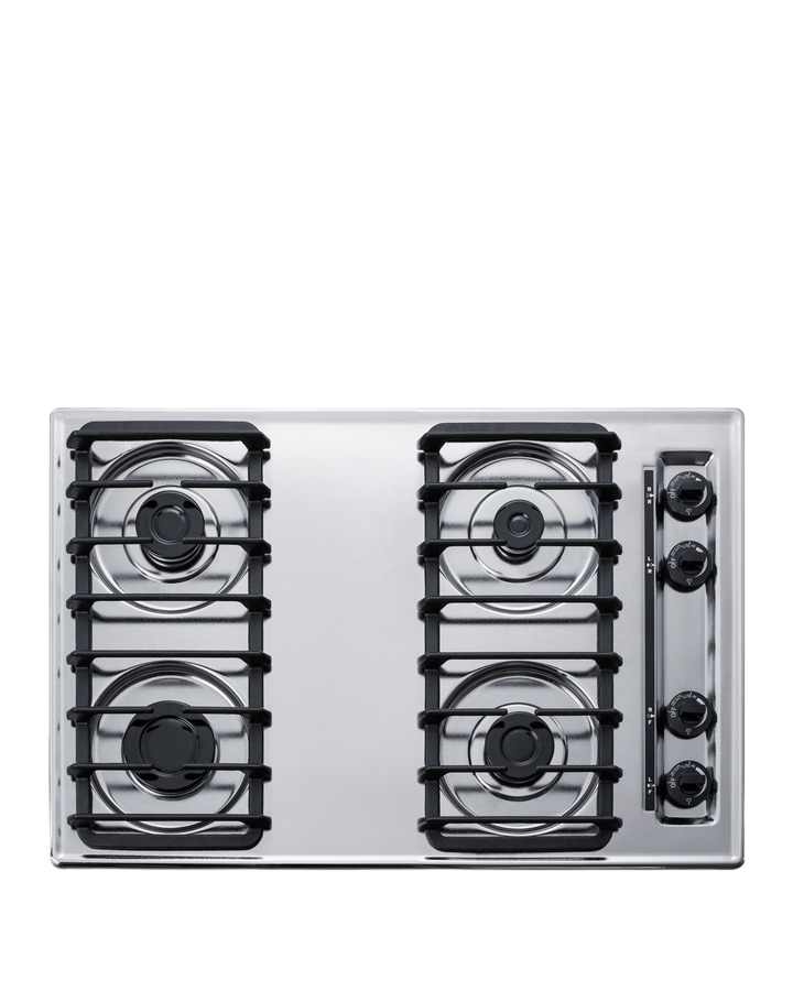 30" wide 4-burner cooktop with coil elements in chrome finish; made in the USA Main image