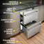 Outdoor drawer refrigerator in stainless steel, for built-in residential or commercial use